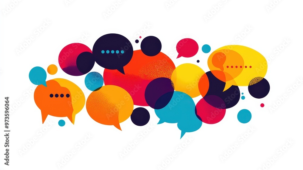 Poster playful flat design with colorful speech bubbles on white background for modern communication concep