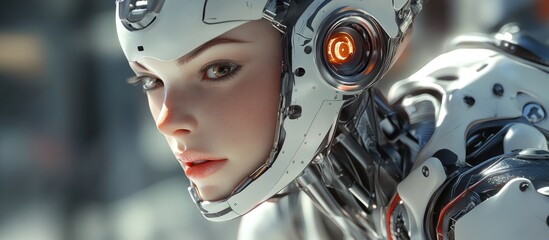 3D rendered female cyborg character