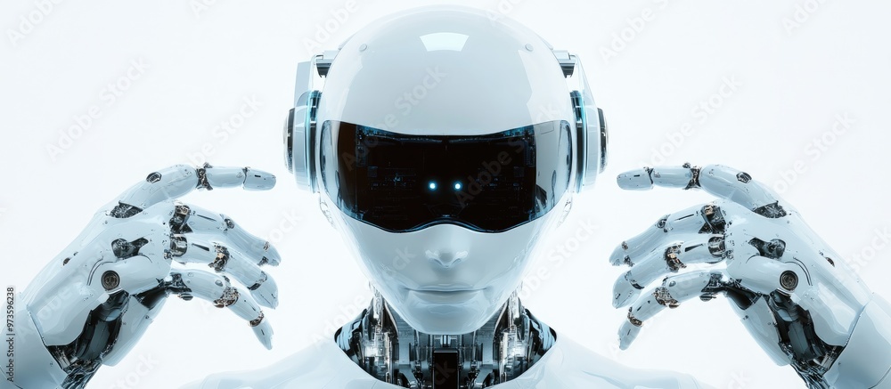 Poster bipedal autonomous humanoid robot featuring advanced ai technology robot head with a glass mask and 