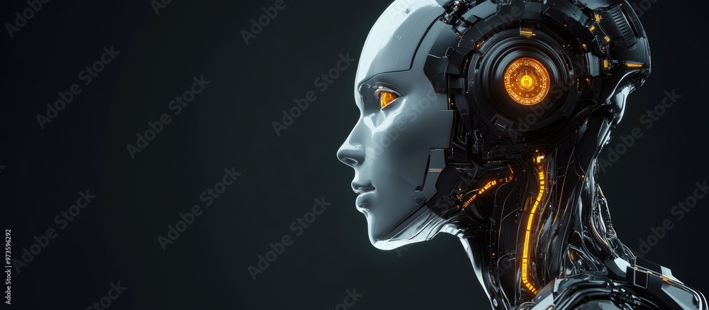 Poster head of a robotic figure showcasing artificial intelligence concepts 3d rendered digital artwork