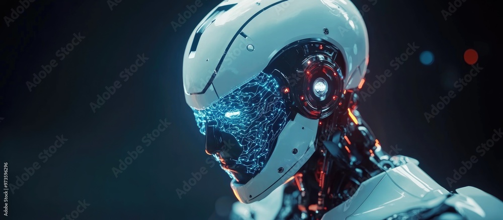 Poster 3d rendering of a robot featuring advanced ai brain technology
