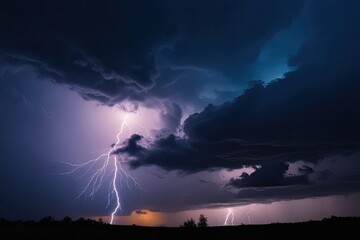 Eerie twilight sky with murky storm clouds, vibrant lightning, and foreboding ambiance