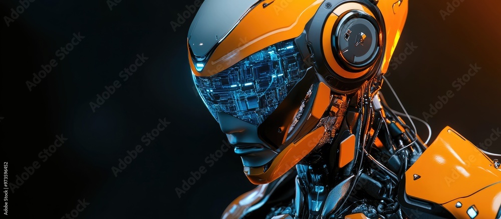 Poster a stunning ai robot represents a technological cosmic revolution quantum superposition illustrated t