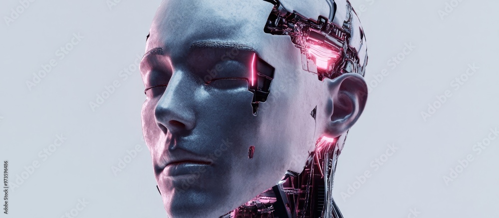 Aufkleber cyborg human head showcasing artificial intelligence and adaptive learning in a 3d rendering