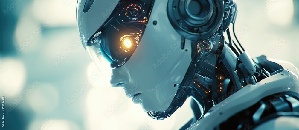 Poster individual utilizing ai technology for business enhancement featuring advanced robotics and futurist