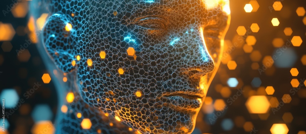 Aufkleber abstract mesh head texture featuring digital hexagons symbolizing themes of artificial intelligence 
