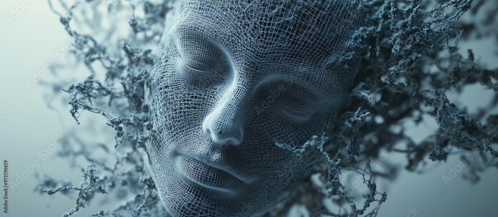 Aufkleber 3d rendering featuring an abstract design of a wire mesh human head combined with fractal patterns e