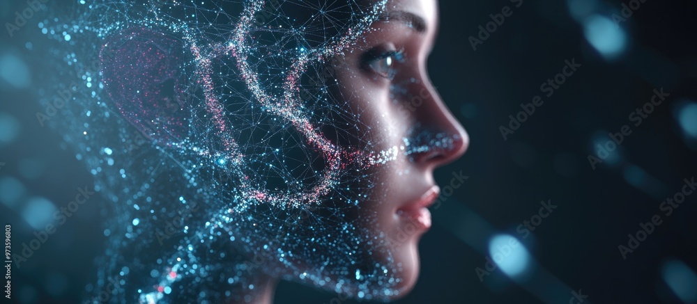 Poster human and digital backdrop for a science or technology concept in 3d rendering