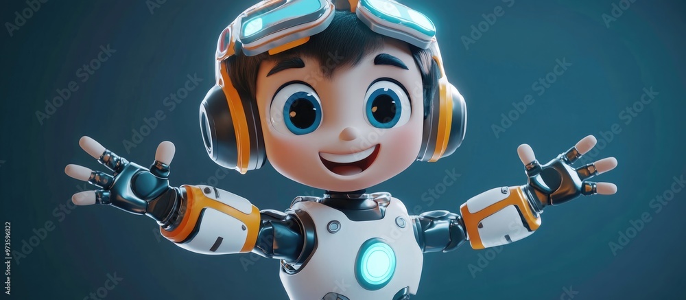 Aufkleber happy cartoon robot boy in clipping path ideal for graphic design projects and 3d illustrations