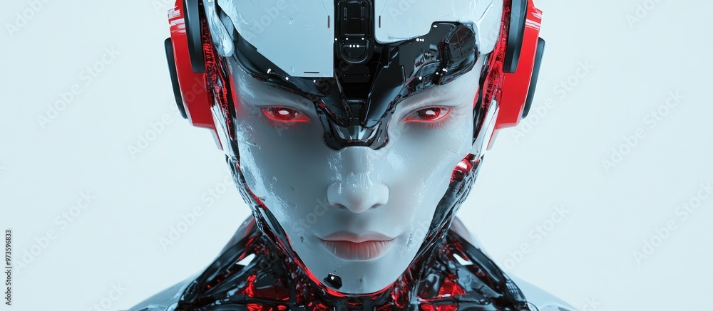 Poster front view of an advanced cyborg face design