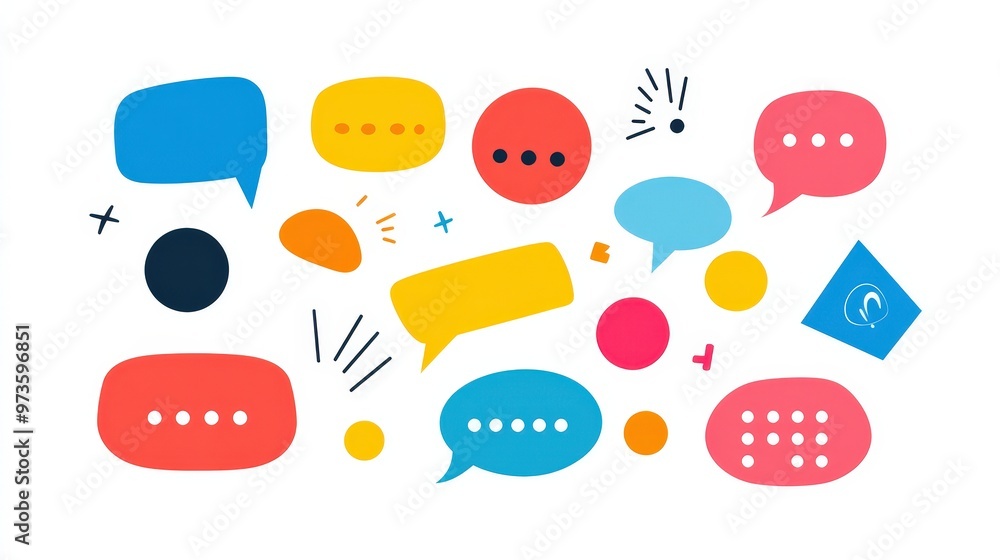 Poster vibrant speech bubbles in modern flat style on white background - clean vector illustration with bol