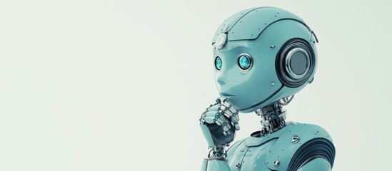 Vintage robot cartoon contemplating with a white background 3D illustration