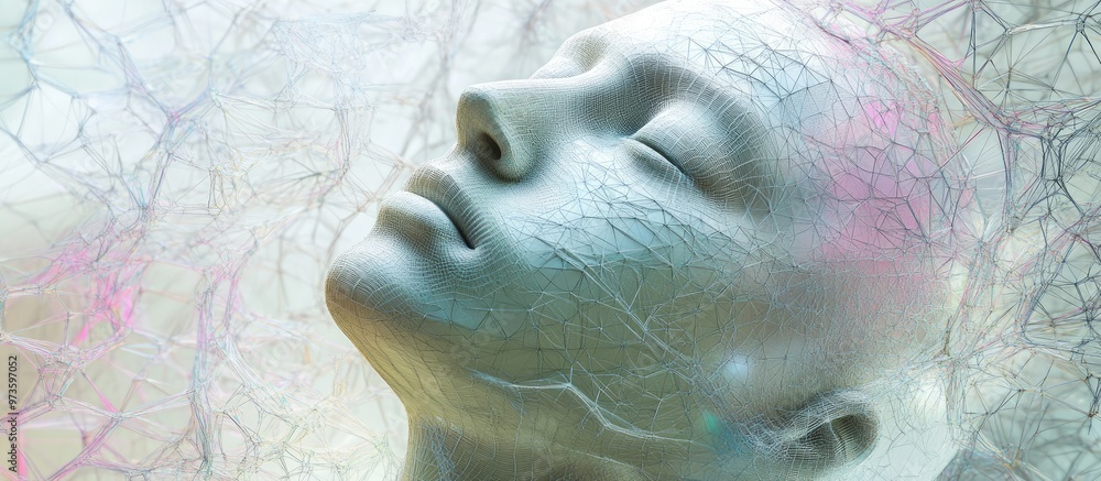 Aufkleber 3d rendering from the mind field series featuring an abstract composition of a wire mesh human head 