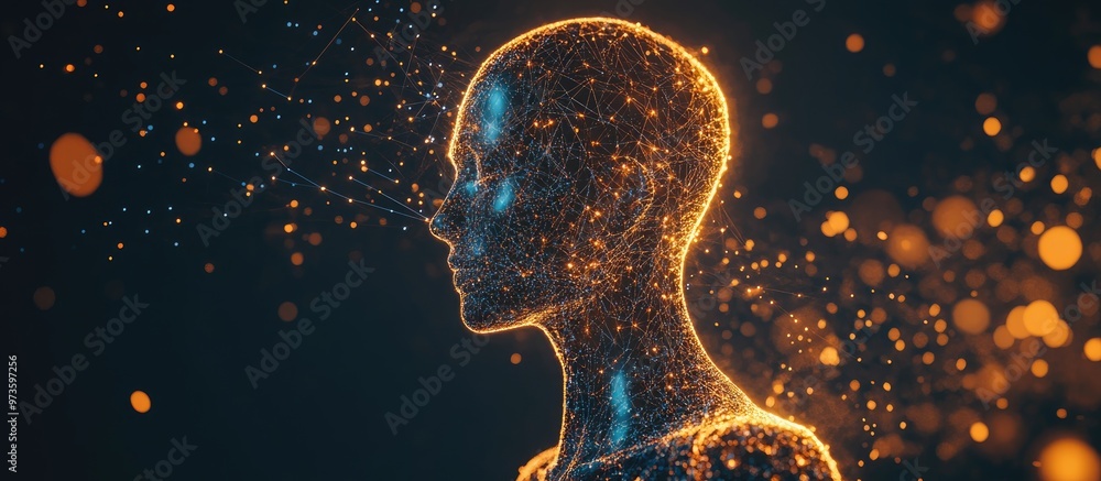 Aufkleber concept of data analysis in machine learning and artificial intelligence featuring a humanoid figure