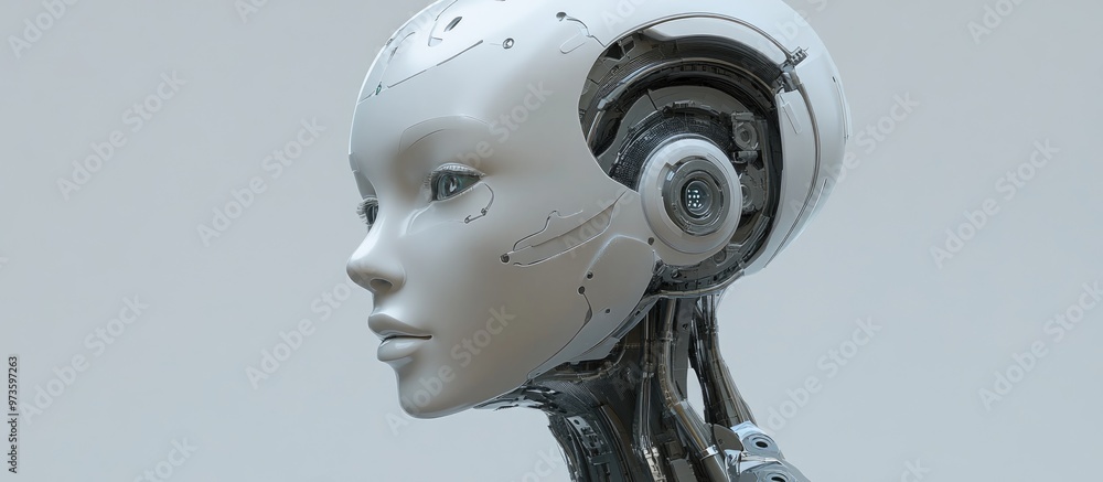 Aufkleber 3d rendering of a female robotic head against a gray background representing the concept of artifici