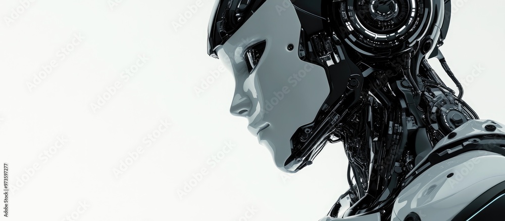 Aufkleber intricate design of a black and white ai robot on a white backdrop 3d cg representation highlighting