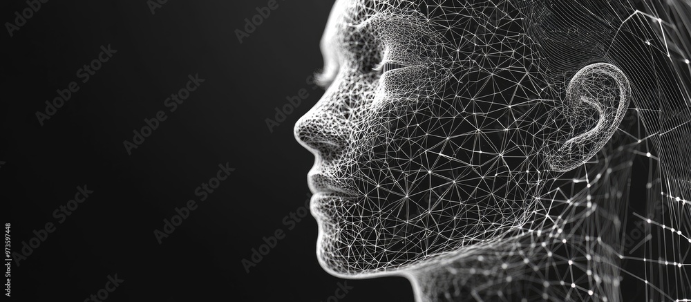 Aufkleber high resolution 3d wireframe representation of a female head on a black background symbolizing techn