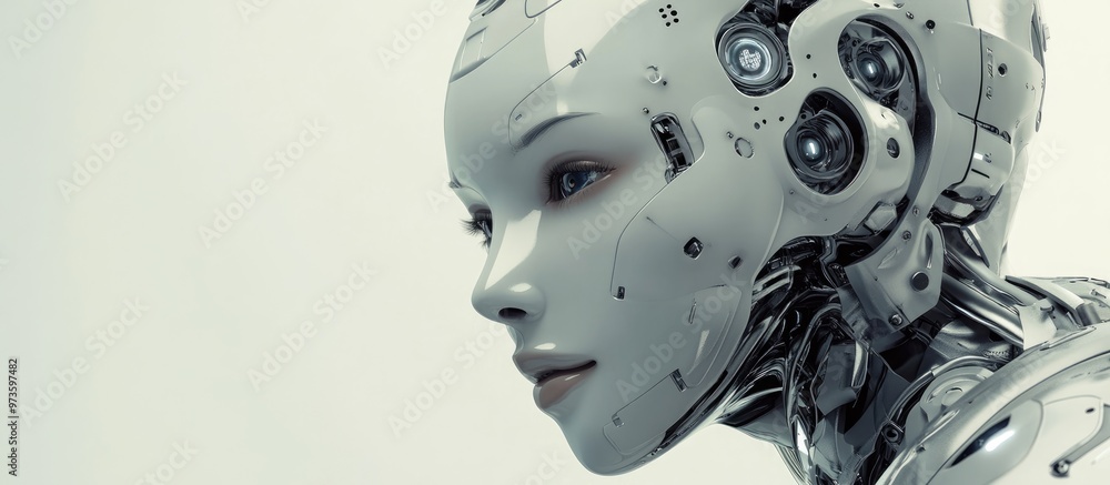 Aufkleber futuristic 3d illustration of a female android with a metallic appearance representing artificial in