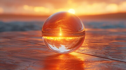 Crystal Sphere Illuminated by the Warm Light of the Sunset.