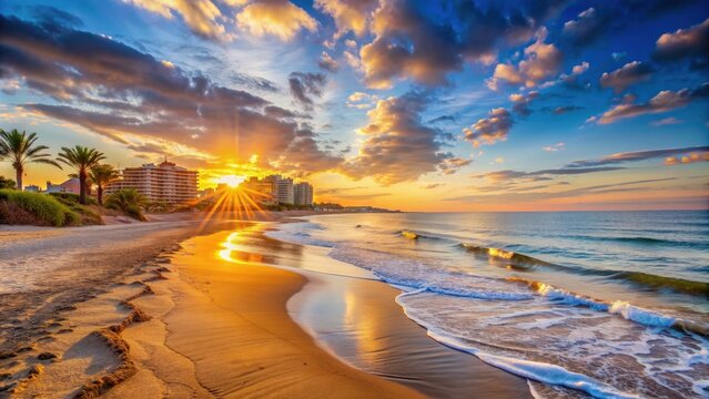 Sunrise on the picturesque beach of Oropesa del Mar, Costa Azahar , sunrise, beach, Oropesa del Mar