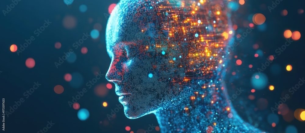 Poster digital 3d representation of artificial intelligence concepts and themes