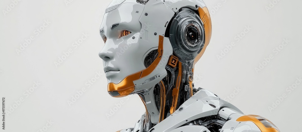Aufkleber attractive humanoid robot rendered in 3d