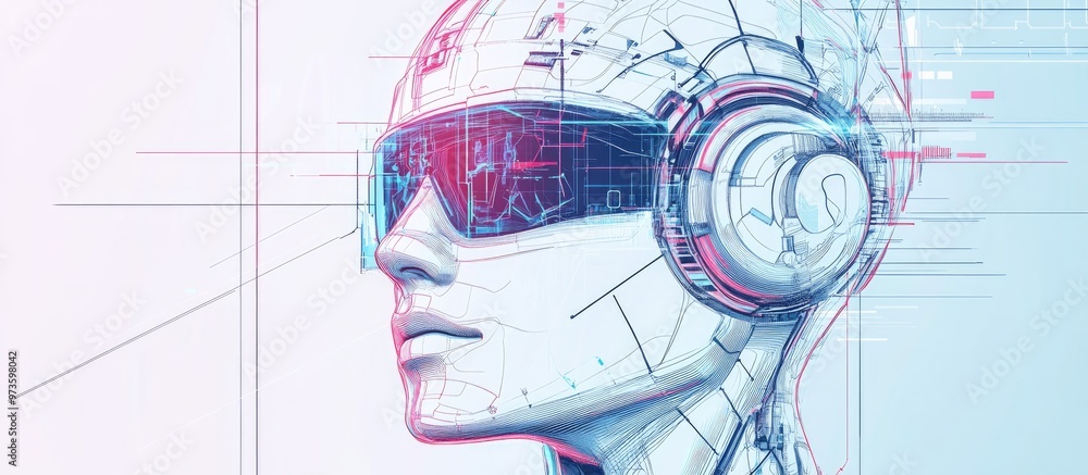 Poster concept of artificial intelligence ai illustrated with a thin line design flat graphic artwork on a 