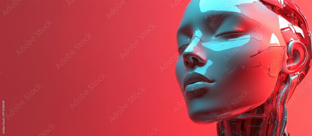 Aufkleber close up 3d rendering of a futuristic ai character featuring a face and head showcasing elements of 