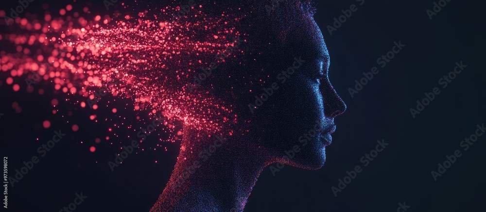 Poster abstract 3d rendering of a person s profile set against a dark background