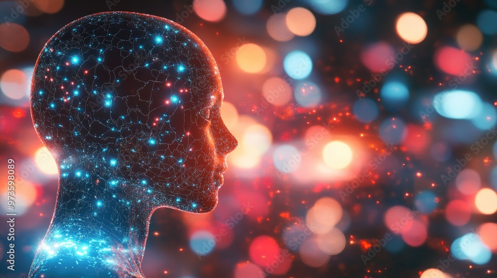 Aufkleber humanoid figure on a blurred backdrop designing an artificial intelligence interface