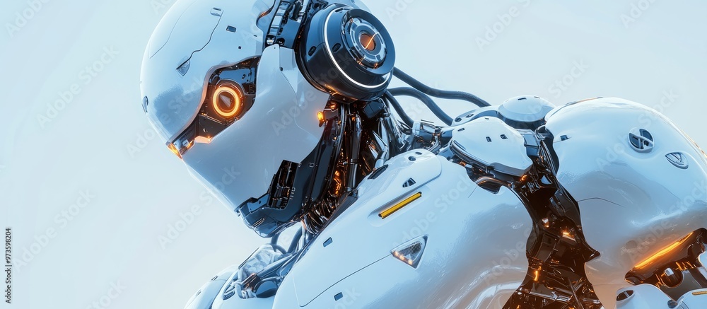 Poster large robotic figure 3d rendering