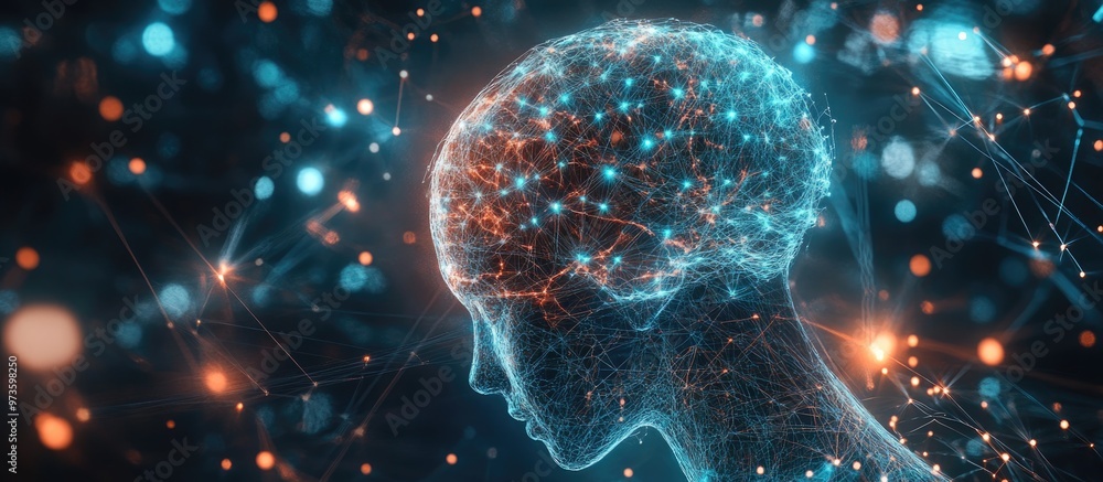 Poster ai and machine learning concepts represented through innovative technology showcasing neural network