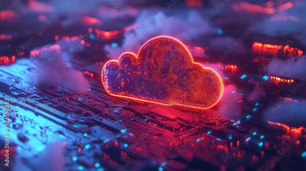 Poster 3d rendering of cloud computing and cloud storage concepts