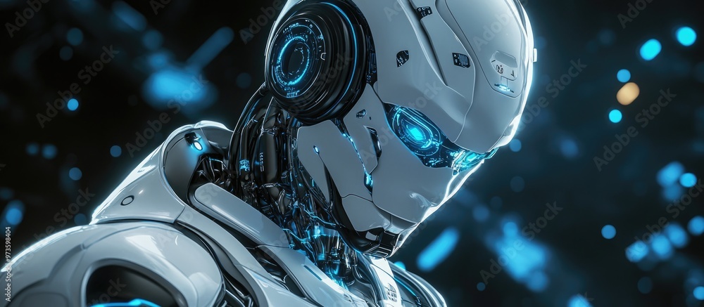 Poster robot posing for the camera showcasing concepts of technology and computer science in a 3d rendering