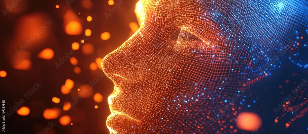Aufkleber glowing wire mesh representation of a human face part of the inner light series designed for themes 
