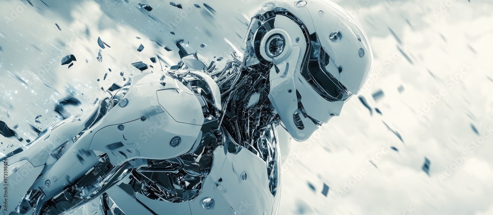 Poster dynamic technology concept featuring a 3d rendered robot in motion