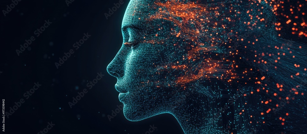 Aufkleber human face intertwined with circuit lines symbolizing artificial intelligence concepts such as deep 
