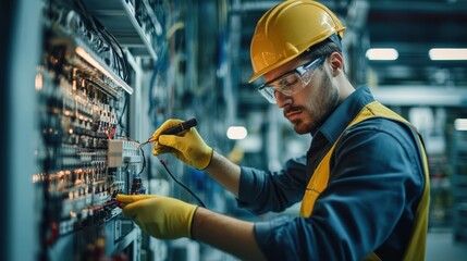 Engineer testing electrical products for safety compliance, electrical QC, product verification, Quality Control concept