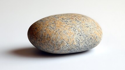 A smooth pebble lying on a white surface, with sharp details highlighting its natural contours and textures for illustration purposes