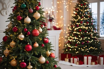 Opulent Christmas Tree Adorned with Elegant Ornaments and Stunning Bokeh Lighting in a Winter Wonderland