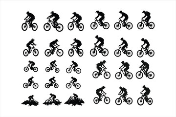 Naklejka premium Black and white drawing of sportsmen on mountain bikes set on a white background.