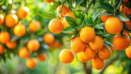 Close-up of ripe oranges hanging on a tree branch , oranges, fruit, tree, close-up, ripe, fresh, citrus, agriculture