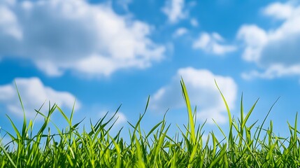 Obraz premium 青空と新鮮な緑の草