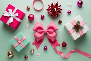Obraz premium Pink Bow Ribbon Decoration for Holidays and Gifts on Soft Pastel Background