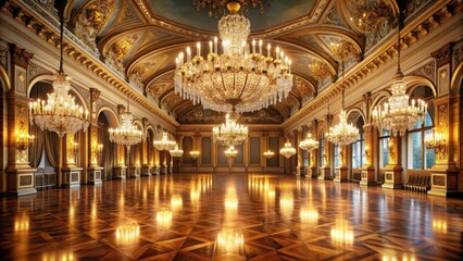 Obraz premium Opulent ballroom with glittering chandeliers, luxurious, elegant, grand, sparkling, glamorous, upscale, lavish, fancy