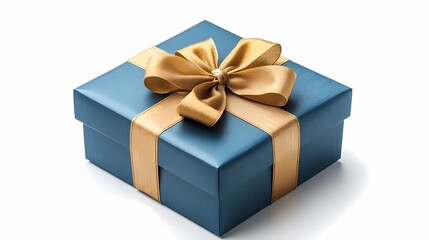 Fototapeta premium blue gift box with ribbon isolated at white background