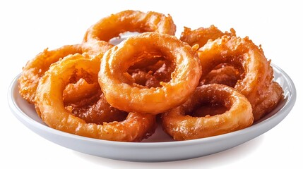 Onion rings in a plate at white background