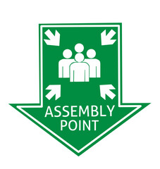 Evacuation sign assembly point with arrow shape