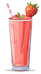 Glass of strawberry smoothie icon isolated on a white background 