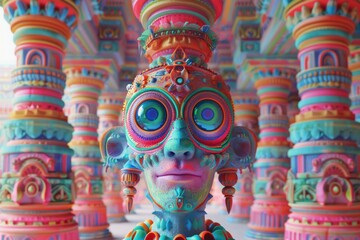 Fototapeta premium A vibrant temple with whimsical architecture and colorful pillars in a fantastical setting